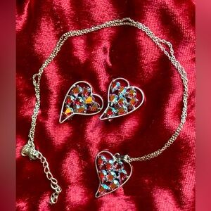 RARE B David Mid-Century Beautiful Aurora Borealis Heart Earrings & Pendant